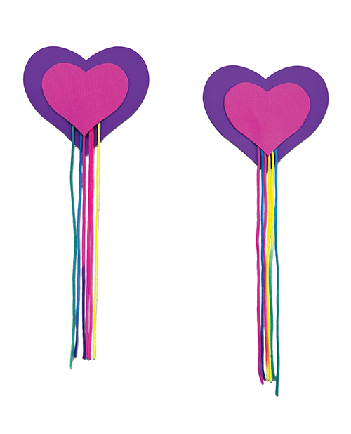 Thumbnail for Pastease Hearts w/Fringe Rainbow Tassels - Neon Pink/Purple O/S