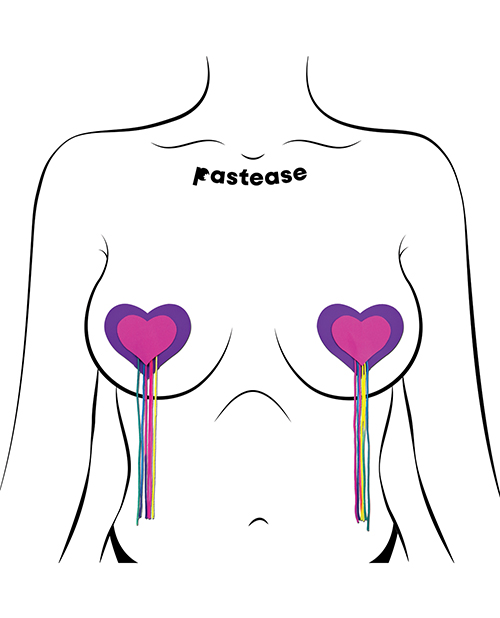 Thumbnail for Pastease Hearts w/Fringe Rainbow Tassels - Neon Pink/Purple O/S