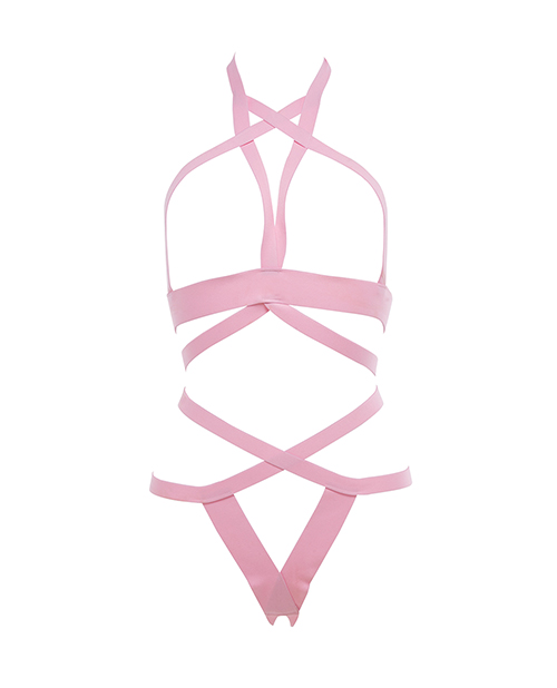 Thumbnail for Kitten It's Complicated Open Elastic Strappy Bra & Open Back Panty Pink O/S