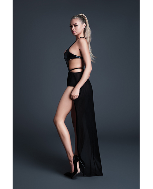 Thumbnail for Allure Take Me Latex Look Vinyl and Mesh Teddy w/Attached Skirt - Black MD