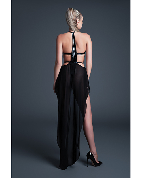 Thumbnail for Allure Take Me Latex Look Vinyl and Mesh Teddy w/Attached Skirt - Black MD