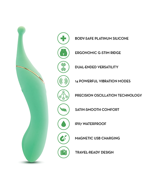 Thumbnail for Blush Stella 7 Inch Dual-Ended Clitoral G-Spot Vibrating Wand With Precision Stimulation - Green