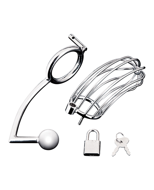 Thumbnail for Blue Line Cock Cage w/Anal Stimulator - Silver