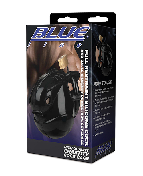 Thumbnail for Full Restraint Silicone Cock & Balls Chastity Device - 100% Coverage Black
