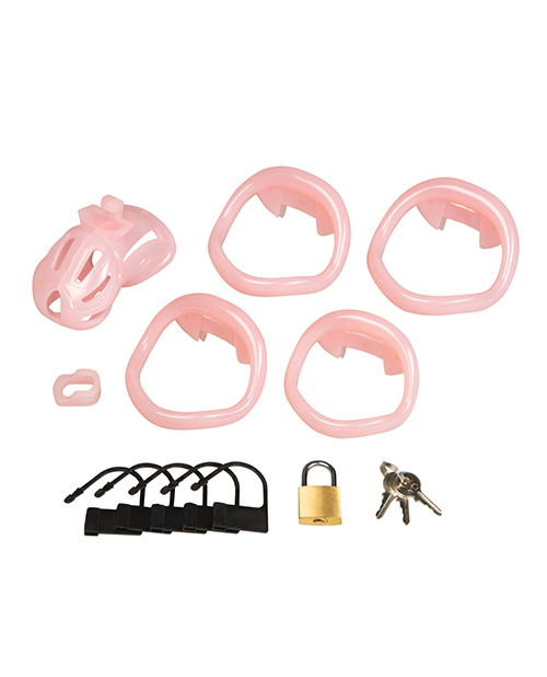 Thumbnail for Degrading Bitchboy Pink Mini Cock Sissy Boy Chastity Cage