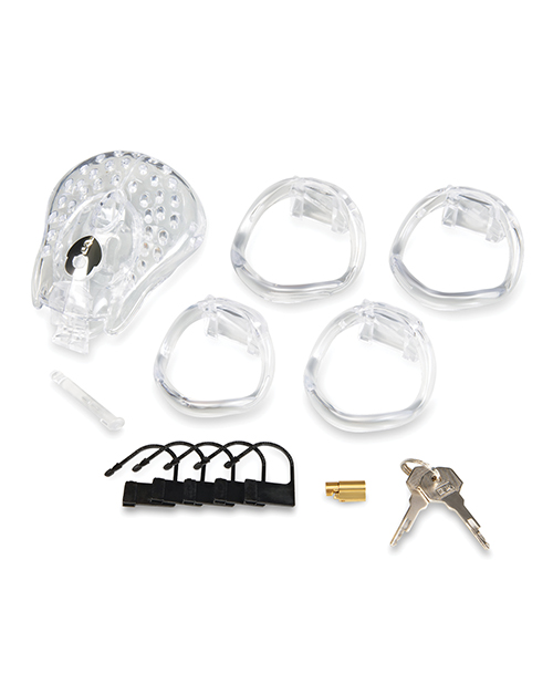 Thumbnail for Full Coverage Cock &amp; Balls Locked Up Chastity Cage - Clear