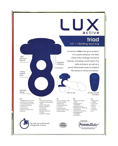 Thumbnail for Lux Active Triad 4.5&quot; Vibrating Dual Ring w/Remote - Dark Blue