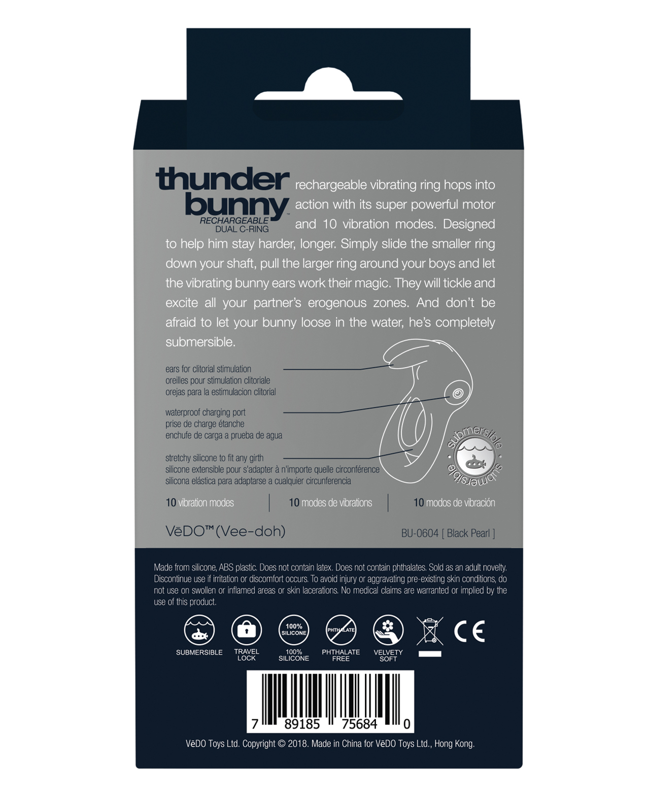 Thumbnail for VeDO Thunder Bunny Rechargeable Dual Ring - Black Pearl