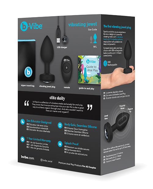 Thumbnail for b-Vibe Remote Control Vibrating Jewel Plug (M/L) - Black