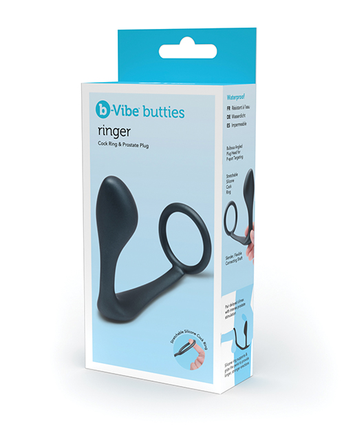 b-Vibe Butties Ringer Cock Ring &amp; Prostate Plug - Black