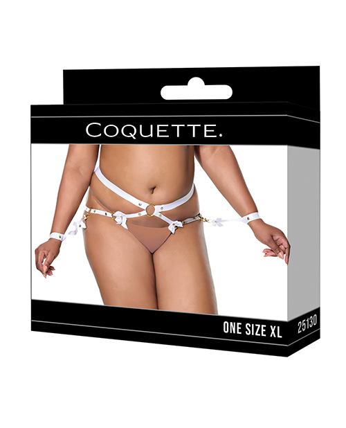 Thumbnail for Satin Ribbon w/Elastic Harness &amp; Cuffs Set - White/Gold QN