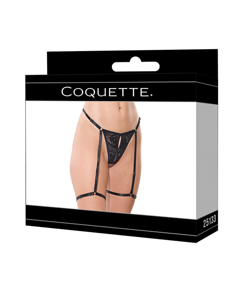 Thumbnail for Lace Thong w/Garters and Bow Detail - Black MD