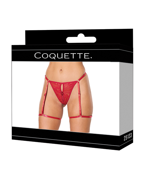 Thumbnail for Lace Thong w/Garters and Bow Detail - Red XL