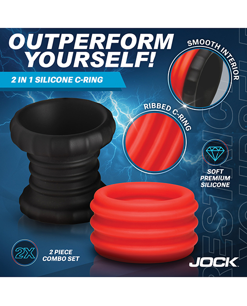 Thumbnail for Curve Toys Jock 2-in-1 Silicone Cock Ring - Red