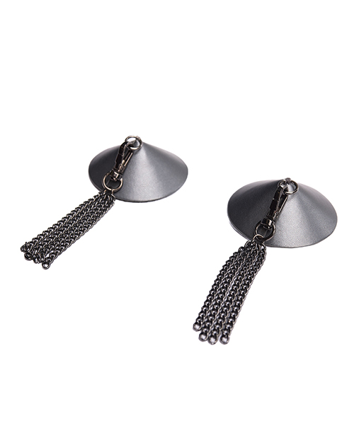 Thumbnail for Pleasure Collection Gunmetal Glam Pasties w/Removeable Chain Tassels