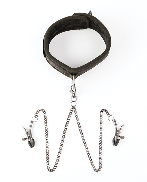 Thumbnail for Sei Mio Twin Tweaks Velvet Collar w/Nipple Clamps - Black