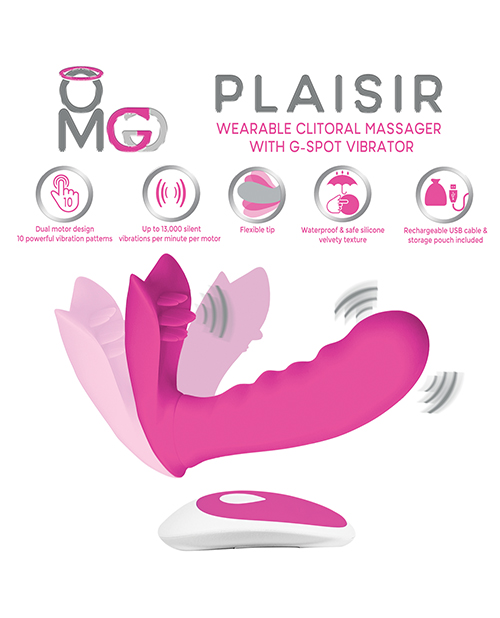 Thumbnail for OMG Plaisir Wearable Clitoral Massager w/G-Spot Vibrator - Pink