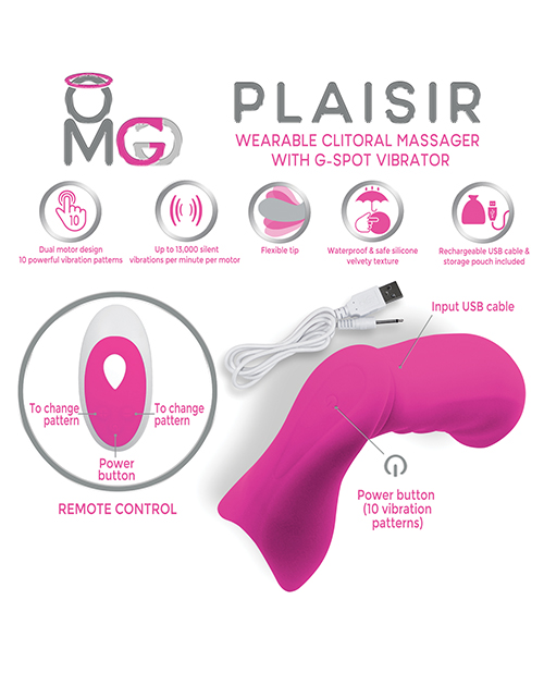 Thumbnail for OMG Plaisir Wearable Clitoral Massager w/G-Spot Vibrator - Pink