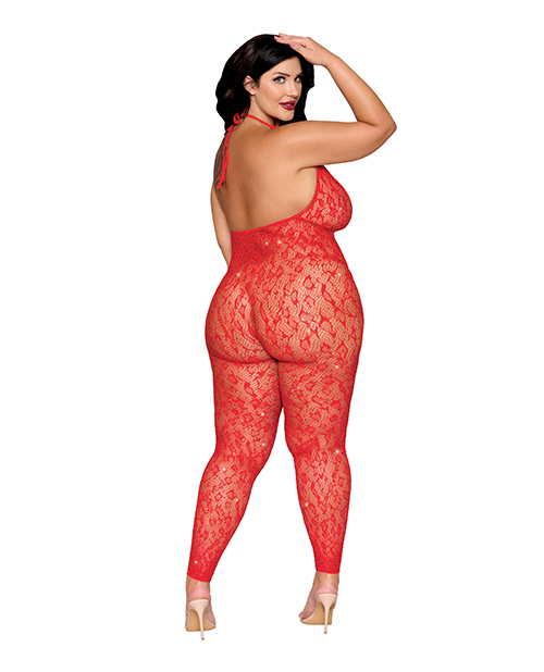 Thumbnail for Leopard Pattern Seamless Bodystocking w/Gold Details - Red QN