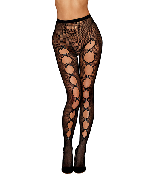Fishnet Pantyhose w/Back Seam &amp; Satin Bows - Black O/S