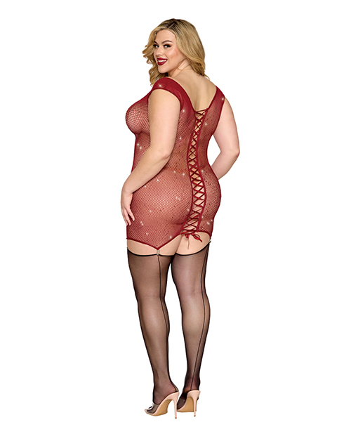 Thumbnail for Seamless Chemise w/Rhinestone Accents &amp; Mini Suspender Clips - Ox Blood QN