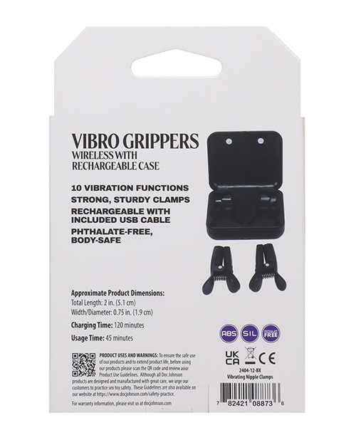 Thumbnail for Merci Vibro Grippers Rechargeable Vibrating & Wireless Nipple Clamps - Black