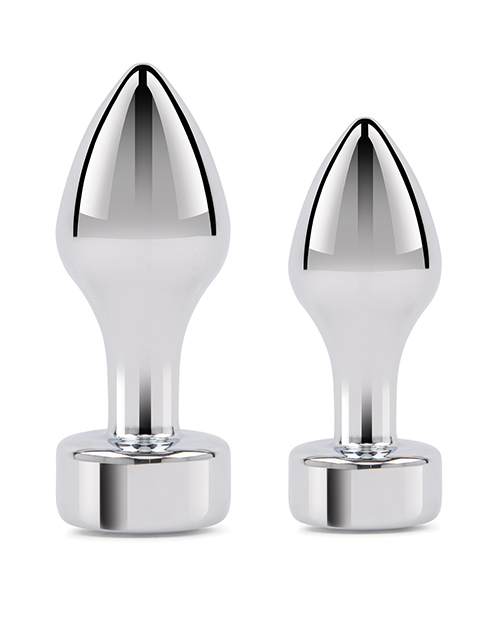 Thumbnail for Gemsations 2 pc 3.25&quot; &amp; 3.7&quot; Tapered Bling Bling Metal Butt Plug Training Set - Silver