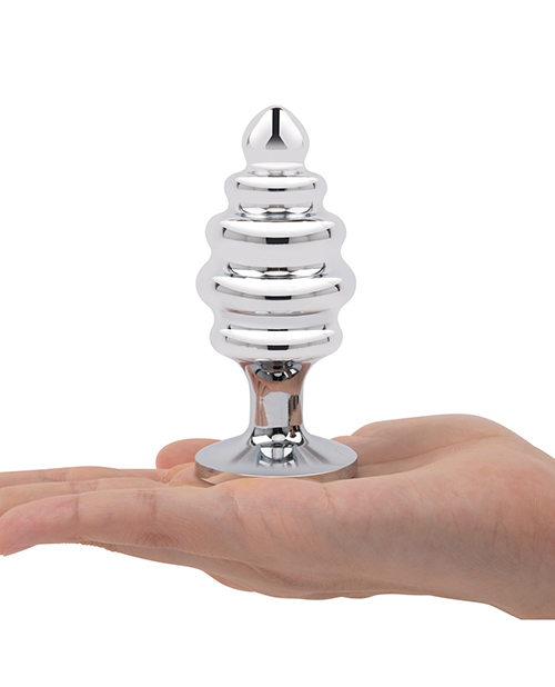 Thumbnail for Gemsations 3 pc 2.95" & 3.25" & 3.7" Ripple Bling Bling Metal Butt Plug Training Set - Silver