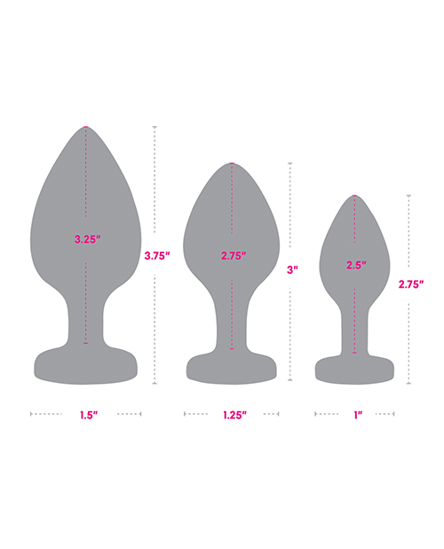 Thumbnail for Gemsations 3 pc 2.75" & 3.15" & 3.7" Silicone Bling Bling Heart Butt Plug Training Set - Black