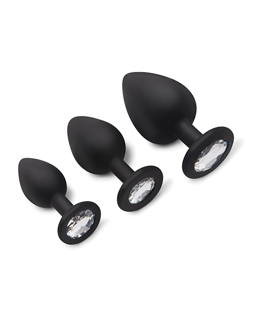 Thumbnail for Gemsations 3 pc 2.75" & 3.15" & 3.7" Silicone Bling Bling Butt Plug Training Set - Black