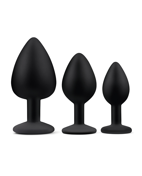 Thumbnail for Gemsations 3 pc 2.75" & 3.15" & 3.7" Silicone Bling Bling Butt Plug Training Set - Black