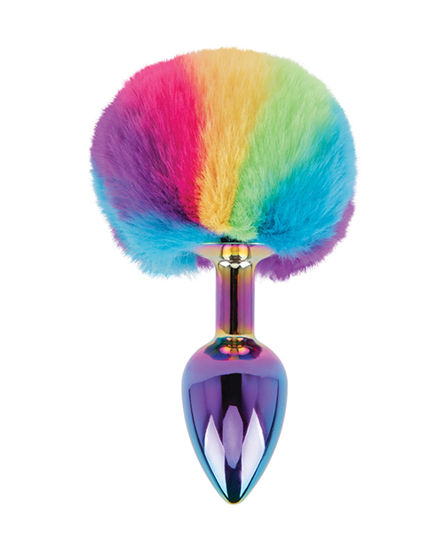 Thumbnail for Gemsations 2.95&quot; Metal Bunny Tail Rainbow Butt Plug - Rainbow