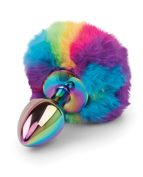 Thumbnail for Gemsations 2.95&quot; Metal Bunny Tail Rainbow Butt Plug - Rainbow