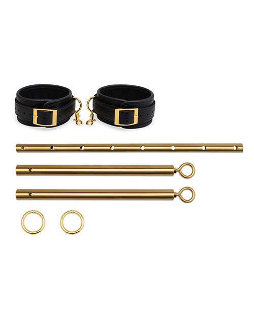 Thumbnail for Lux Fetish Solid Gold Expandable Spreader Bar Set w/Detachable Leatherette Cuffs