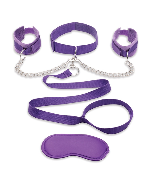 Thumbnail for Lux Fetish Collar Cuffs &amp; Leash Set - Removable Purple