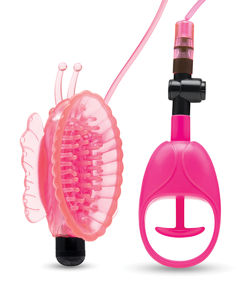 Thumbnail for Lux Fetish Vibrating Butterfly Pussy Pump w/Quick Release - Pink