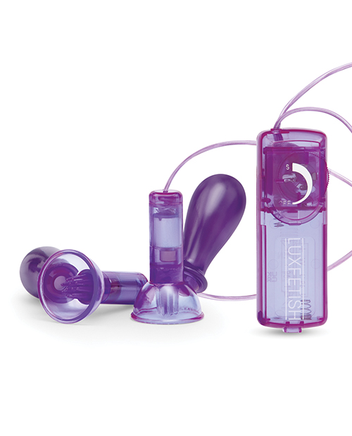 Thumbnail for Lux Fetish Vibrating Nipple Suckers w/Wired Remote Control - Purple