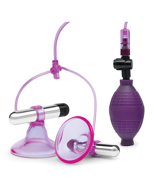 Thumbnail for Lux Fetish Vibrating Nipple Suckers w/Quick Release - Pink/Purple