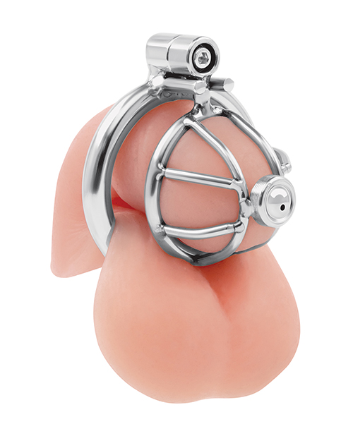 Thumbnail for Lockmaster Stainless Steel Inverted Micro Chastity Cage w/Urethral Straw - Silver