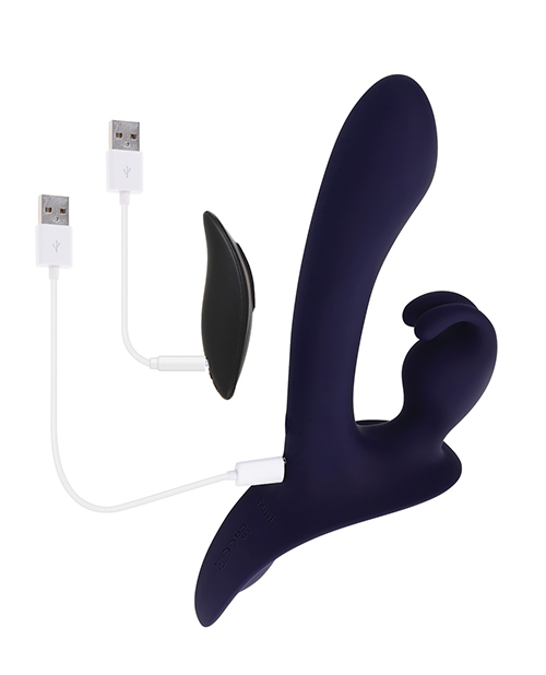 Thumbnail for Evolved Giving Vibes Strap-On Bunny Eared Stimulator w/Remote Control - Purple