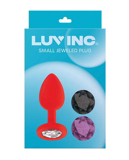 Thumbnail for Luv Inc. Jeweled Silicone Butt Plug w/Three Stones - Small Red