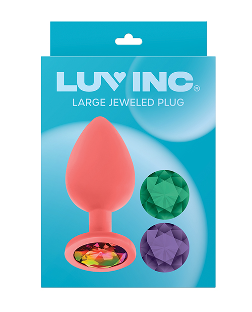 Thumbnail for Luv Inc. Jeweled Silicone Butt Plug w/Three Stones - Large Coral
