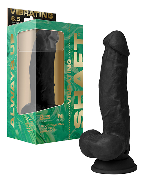 Shaft Flexskin Liquid Silicone 8.5&quot; Vibrating Side Curve Dong w/Balls - Black