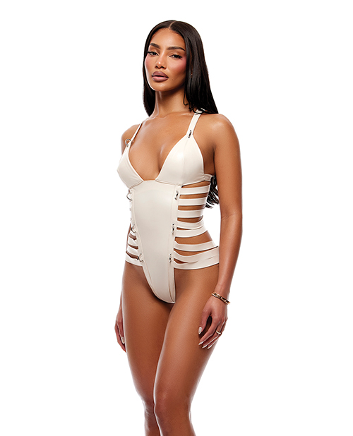 Thumbnail for Strap Tease Strappy Matte Vinyl Teddy - Cream LG