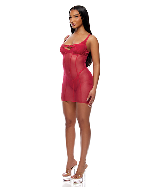 Thumbnail for Layers To This Sheer Mesh and Knit Chemise w/Thong 2 pc Set - Pink XL