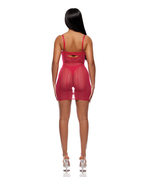 Thumbnail for Layers To This Sheer Mesh and Knit Chemise w/Thong 2 pc Set - Pink XL