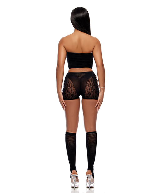 Thumbnail for Cross Your Mind Tube Top w/Boy Short & Open Toe Socks Bodystocking - Black O/S