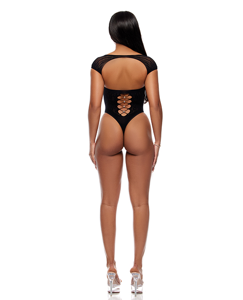 Thumbnail for Cross Your Mind Seamless Teddy w/Rhinestone Accents - Black QN