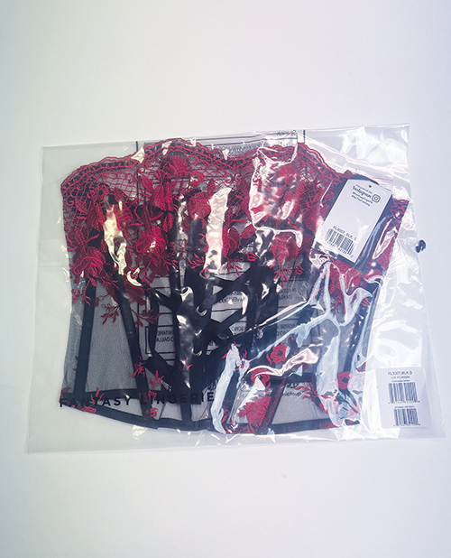 Thumbnail for Floral Embroidered Mesh Corset w/G-String - Red/Black X-Large