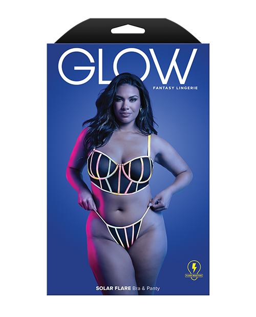 Thumbnail for Solar Flare Flash Reflective Binding Underwire Bra &amp; Thong - Black QN